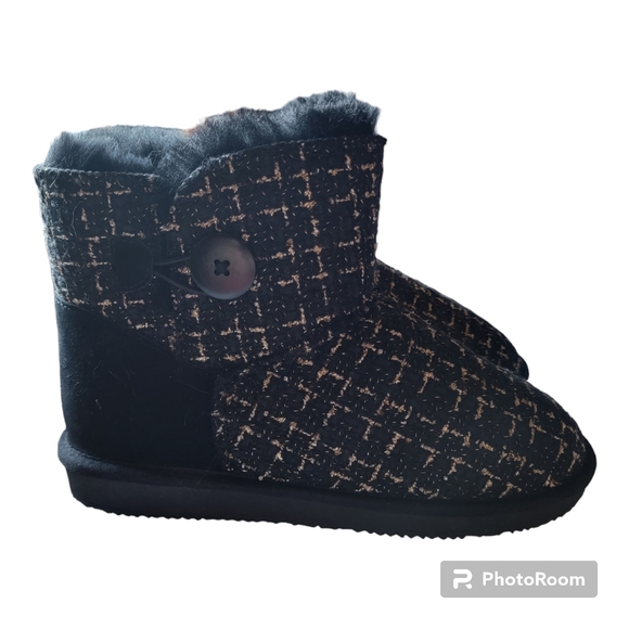 Bernie Mev Shearling Ankle Boots Sheena Black/Gold Tweed Suede Size 8-8.5 NWOB - Picture 2 of 7